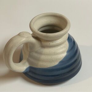 Vintage No Spill Wide Base Stoneware Mug Blue and Beige Two-Tone Made in Taiwan